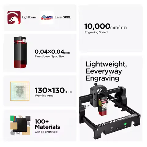 ACMER S1 6W Mini Portable Laser Engraver High Precision CNC Cutting Tools Engraving Machine for DIY Wood Glass Acrylc Beginner