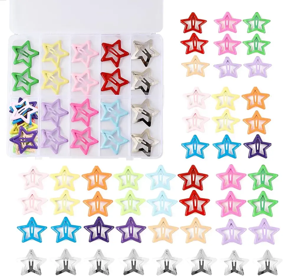 55pcs 1.22" Star Hair Clips Cute Hair Clips for Girls Colorful Metal Snap Hair Barrettes for Women Star Hair Accessories for Daily Party