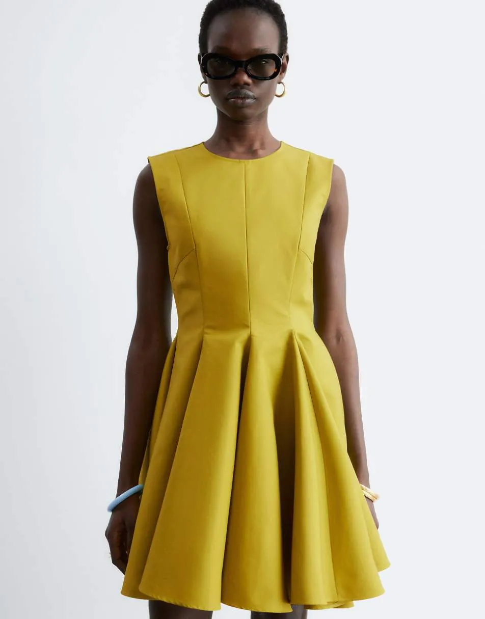 & Other Stories structured mini dress with circle skirt in green