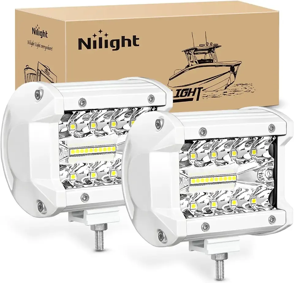 Nilight Marine LED Light Pods 2PCS 4 Inch White for Boat Deck Truck Tractor | Night Fishing Navigation Lights, Spot Flood Combo, T-top Stern Ponton Yacht Port Sailboat Deck Dock Lighting, 18060CW