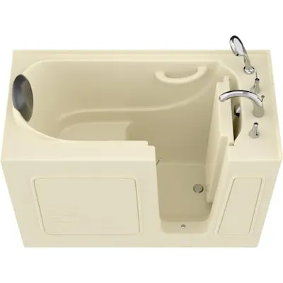 Endurance Safe Palace 26.375-in x 53-in Biscuit Gel-coated Fiberglass Rectangle Walk-in Soaking Bathtub with Faucet Hand Shower with Drain ( Right Drain )