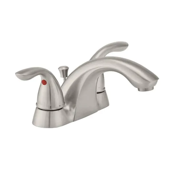 Glacier Bay Builders 4 in.​ Centerset Double Handle Low-​Arc Bathroom Faucet in Brushed Nickel