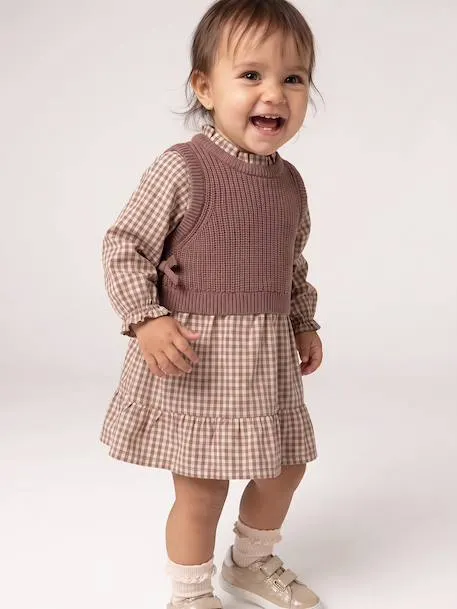 Robe 2 en 1 bébé fille manches longues - chocolat