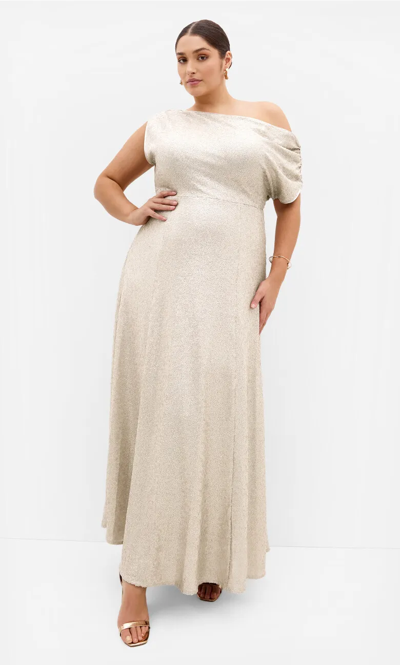 Sequin Off Shoulder Maxi Dress - gold