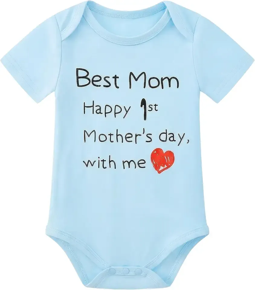Happy 1st Mother’s Day Baby Bodysuit, Cotton Short Sleeve Soft Infant Romper Snap Closure Newborn-12M Unisex Onesie