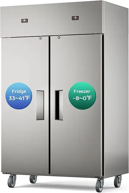 48" W Commercial Refrigerator Freezer Combo,2 Temperature Zones 38 Cu.ft Industrial Fridge and Freezer Combo,All Stainless Steel Design,8 Adjustable Shelves,Pure Copper Compressor,Built-in LED Light