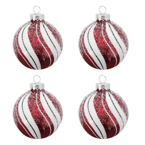 Enchanted Forest® 2.75" White with Red and Green Swoops Glass Ornaments - 4 Pack