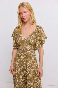 Vestido midi estampado volantes