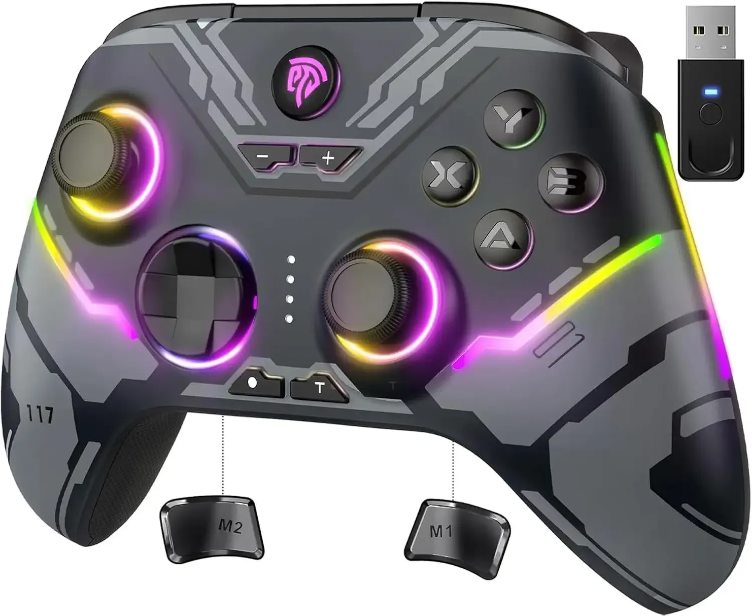 EasySMX X15 Wireless PC Controller for Gaming, Hall Effect Joysticks | 2 Back Buttons, 1000mah Battery, Gamepad for Windows PC, Steam, Switch, Android, Black