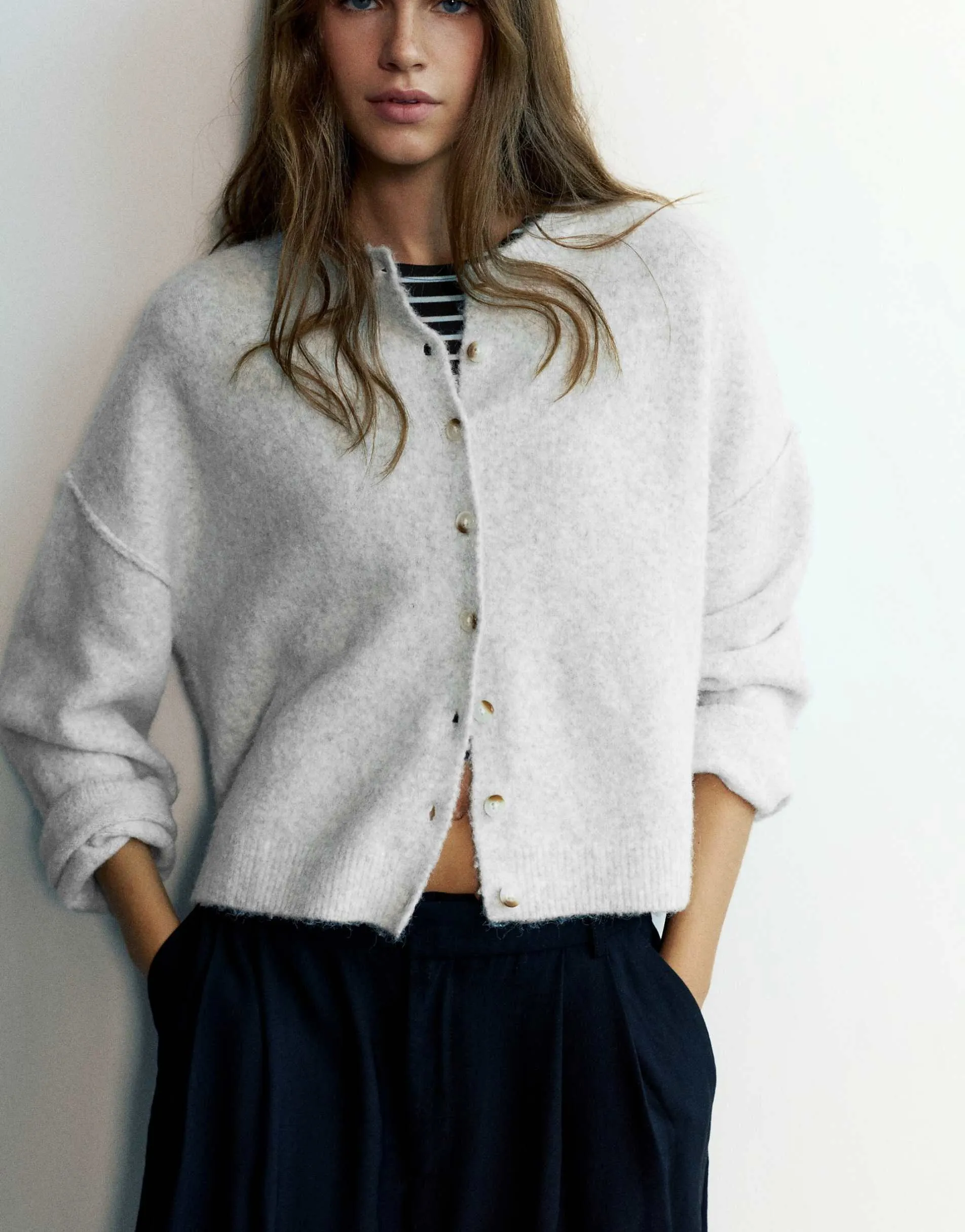 Pull&Bear Soft touch cardigan in pale grey