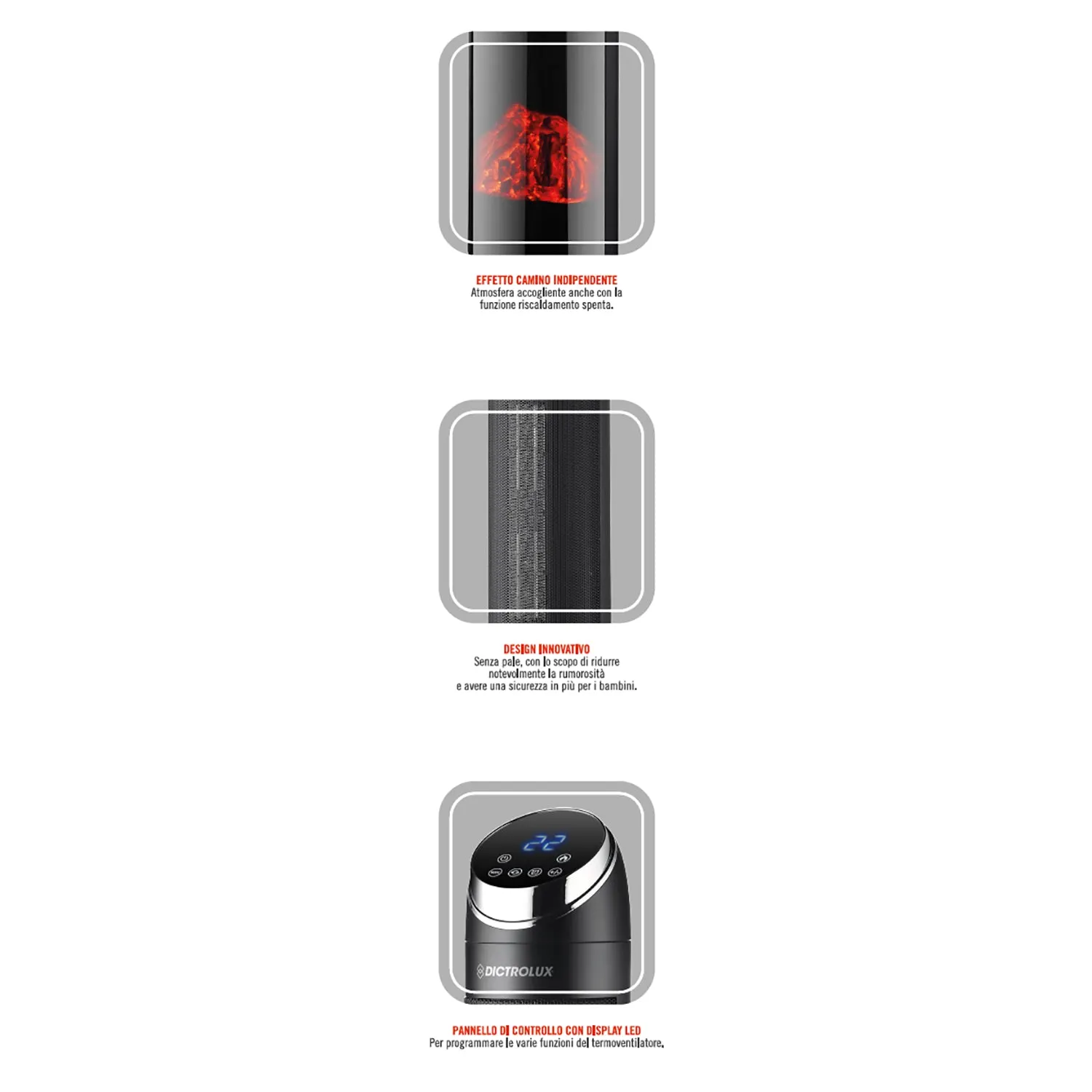 Termoventilatore a Colonna FireTop 2000 Watt