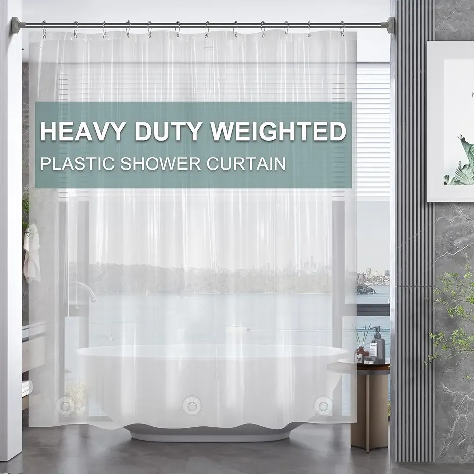 AmazerBath Plastic Shower Curtain Clear Premium PEVA, Clear Shower Curtain Heavy Duty 8G, Weighted Shower Curtains for Bathroom Accessories with 3 Big Stones and 12 Rustproof Grommets, 72x72 Inches