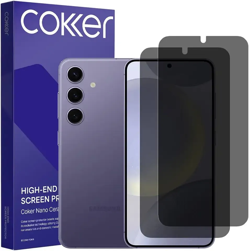 COKER 2PACK Privacy Screen Protector for Galaxy S24, Anti Spy, 9H Hardness Shatterproof, Anti-Scratch, Anti-Fingerprint, Touch Sensitive, PET Film, Blue Light Filter, Easy Install