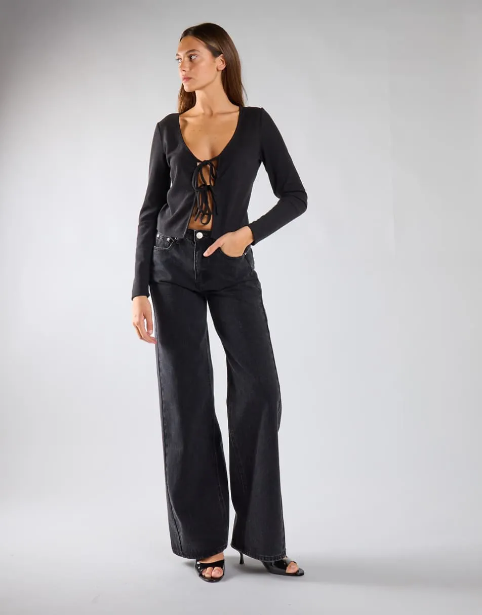 Glamorous High-waisted wide-leg jeans in washed black