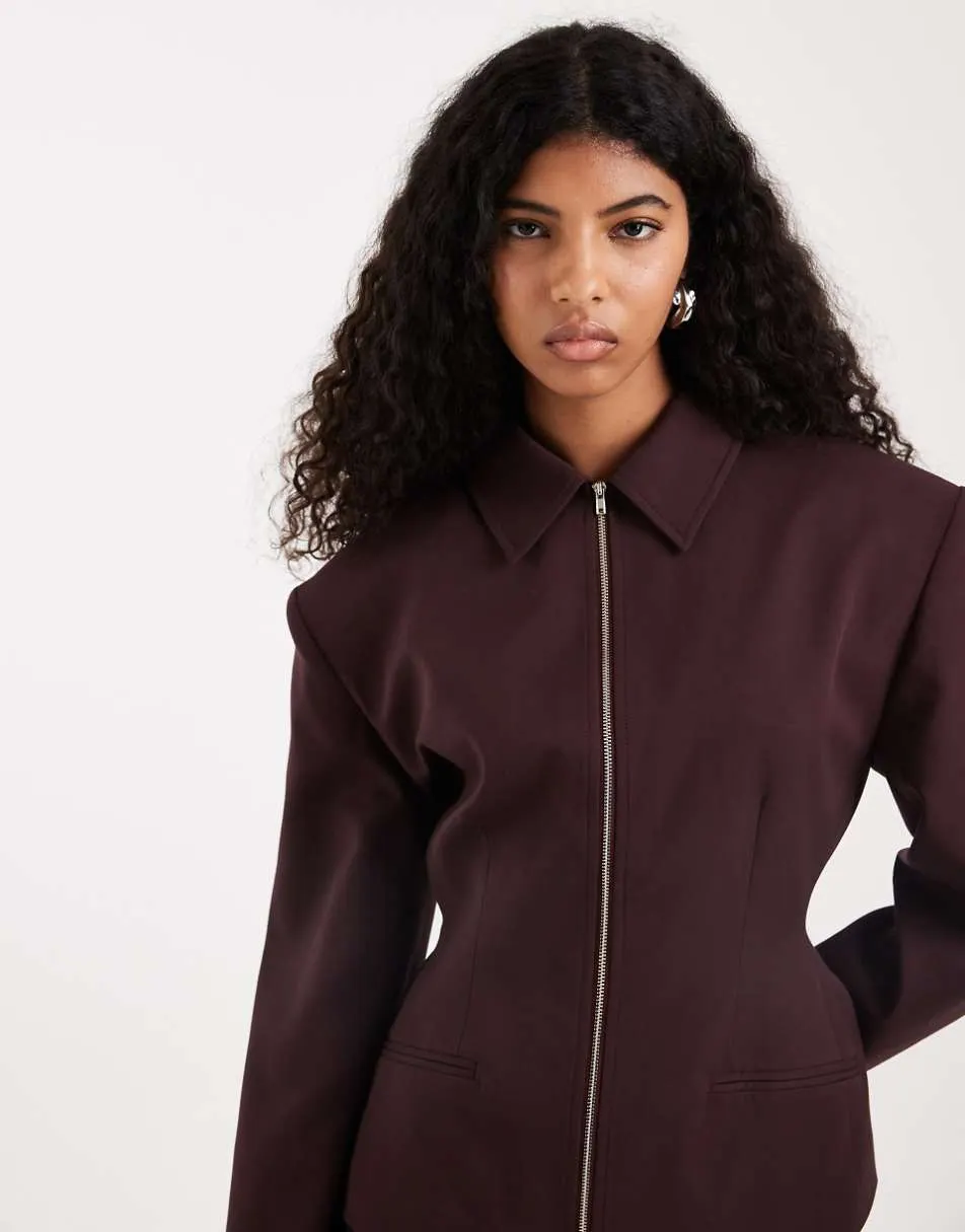 ASOS DESIGN zip up cinch jacket in burgundy