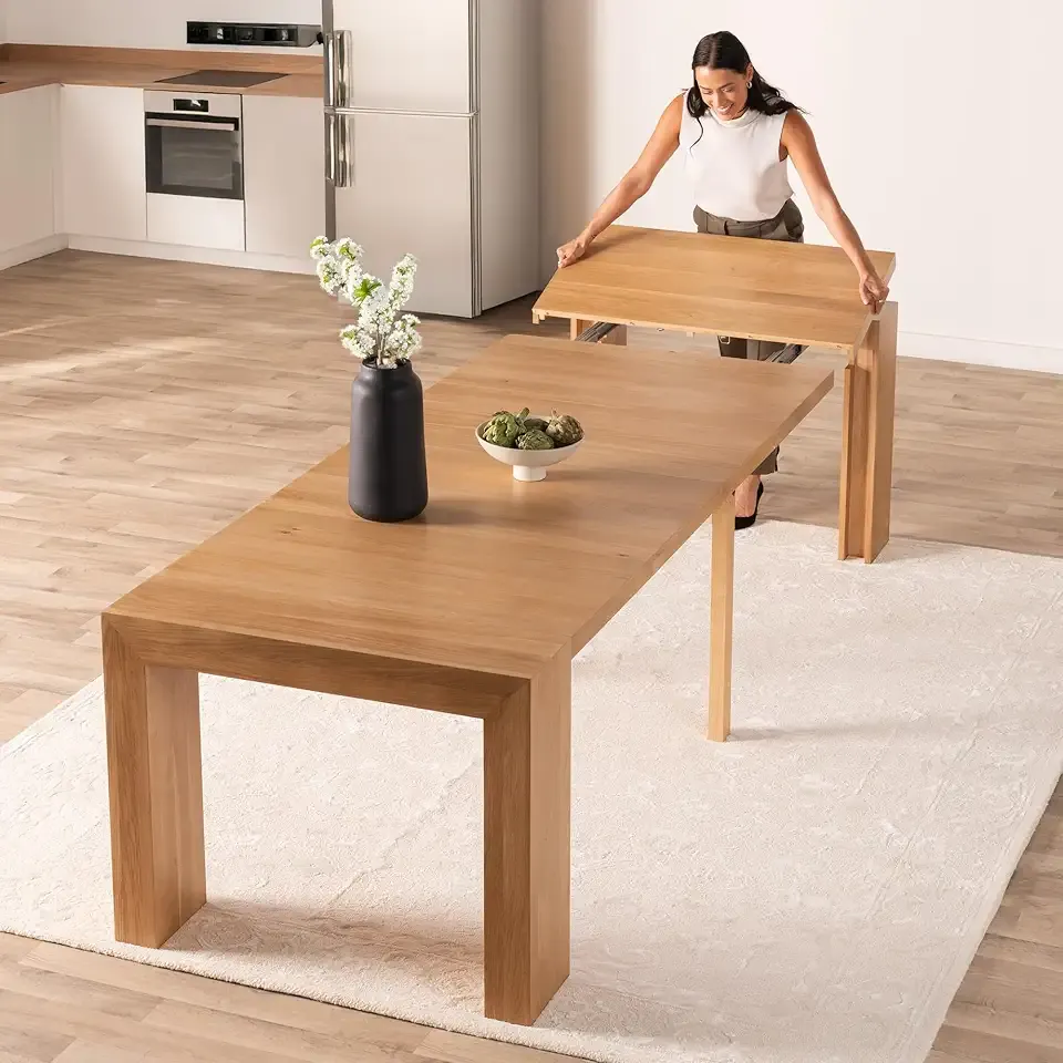 Transformer Table - Solid Wood Extendable Dining Table, Seats 2-12, Extendable Dining Room Table, Space-Saving Furniture, Expandable Dining Furniture, Natural (Table Only)
