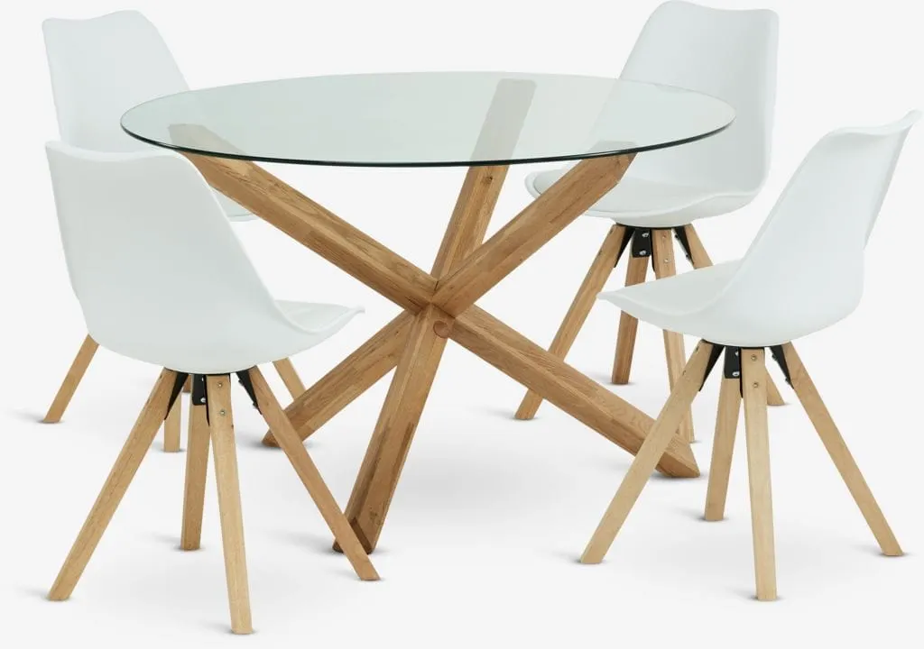 AGERBY Tavolo Ø119 cm rov. nat. + 4 BLOKHUS Sedie bianco