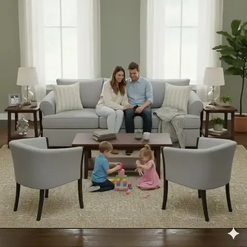 Living 311 Pastora Gris claro sofa 3 cuerpos resortes + 2 sitiales