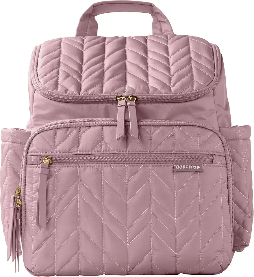 Skip Hop Diaper Bag Backpack: Forma, Multi-Function Baby Travel Bag with Changing Pad & Stroller Attachment, Mauve Mist