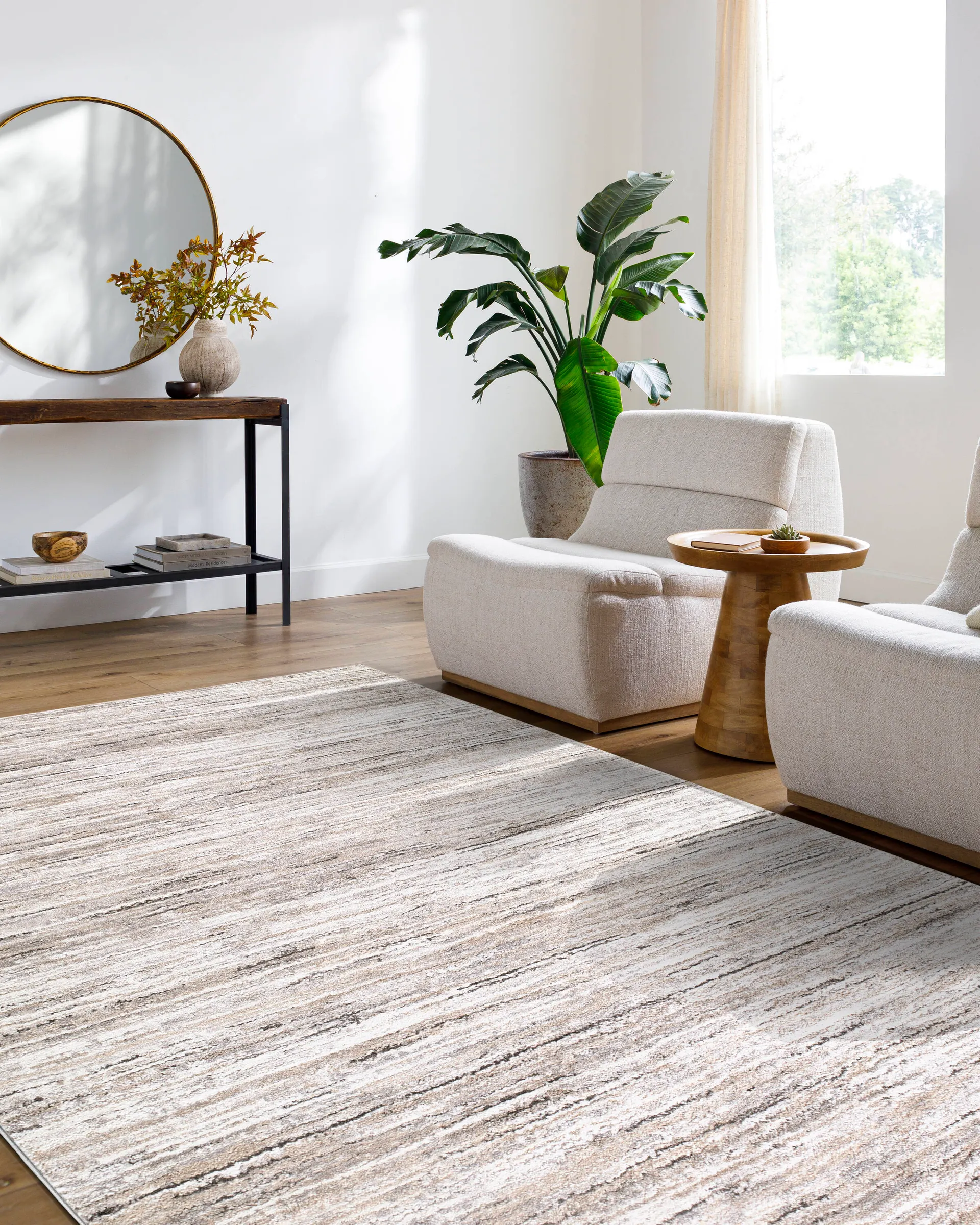 Style Selections Rory 7.83-ft x 10-ft Loomed Polyester/Polypropylene Gray Rectangular Indoor Stripe Industrial Spot Clean Only Pet Friendly Area rug