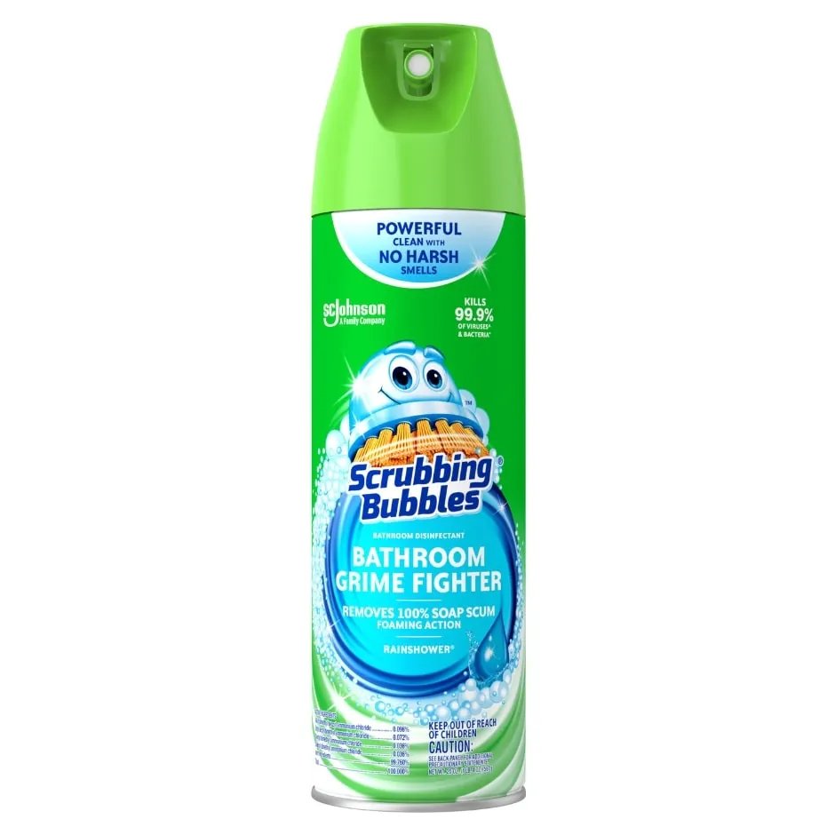 Scrubbing Bubbles Bathroom Grime Fighter Aerosol, Disinfectant Spray; Effective Tile, Bathtub, Shower and Overall Bathroom Cleaner (1 Aerosol Spray), Rainshower, 20 oz