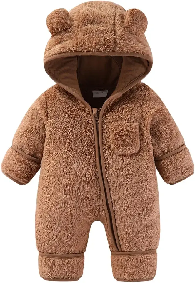 XIFAMNIY Newborn Baby Winter Snowsuit - Bear Outfit Fleece Warm Jumpsuit Romper Hooded Clothes for Infant Girls Boys