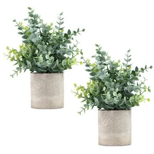 2 plantas artificiales pequeñas de eucalipto, plantas artificiales para estante, escritorio, decoración de mesa de café, habitación del hogar