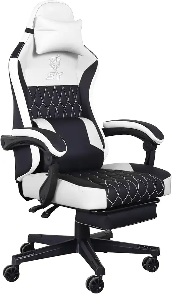 Gaming Chair,Video Game Chair with Footrest and Massage Lumbar Support, Ergonomic Computer Chair Height Adjustable with Swivel Seat and Headrest