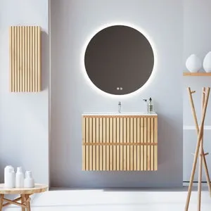 Feel Your Bath, Conjunto Mueble de Baño 60 cm con Espejo y Encimera Cerámica Blanca – 2 Cajones Soft Close Serie TIGER