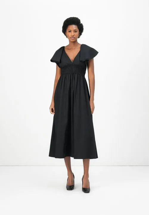 FRILLED SLEEVE MIDI DRESS - Kjole - black