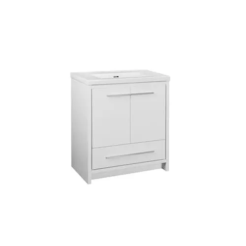 Romali 30-inch Bathroom Vanity with Ceramic Top in Gloss White Finish