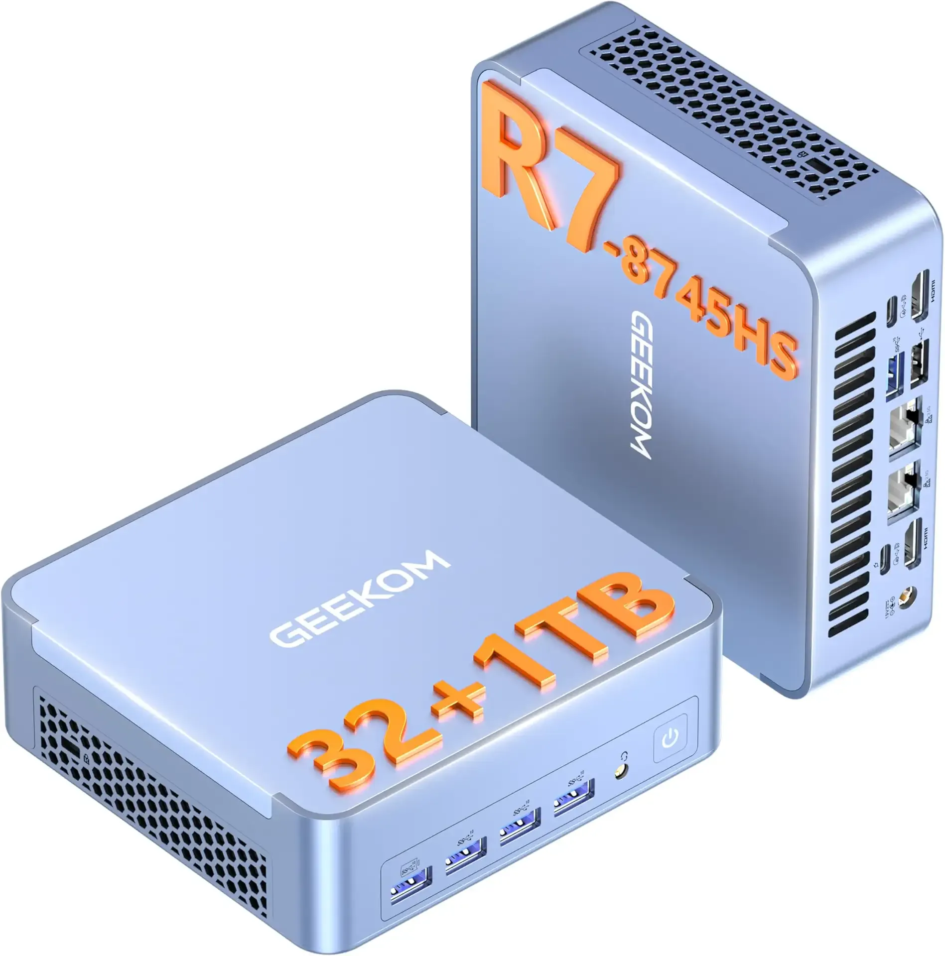 GEEKOM AX8 Max Mini PC with AMD Ryzen 7 8745HS Dual 2.5GbE LAN(Beat Ryzen 7 H255)| 32GB DDR5(Not LPDDR), 1TB NVMe SSD | Radeon 780M| USB4.0(40Gbps), WiFi 6E, 8K Quad Display| SD Slot, Windows11 Pro