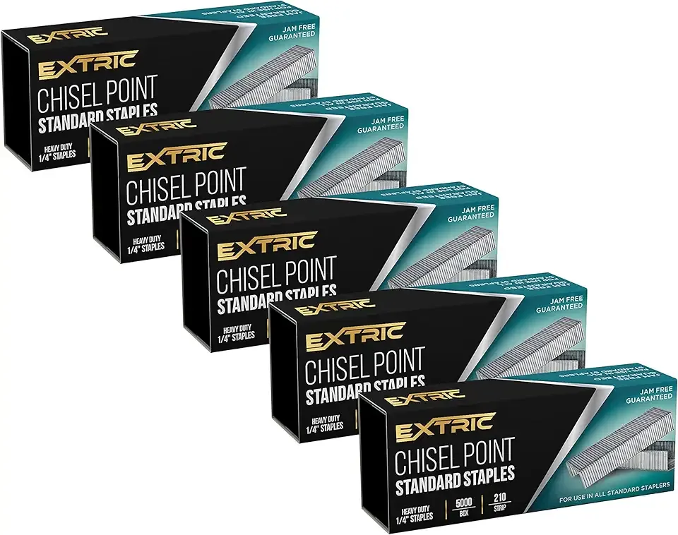 Staples Standard 5 Pack, Heavy Duty Chisel Point Standard Staples for Stapler 25,000 Pack 1/4 Inch, Jam Free Stapling