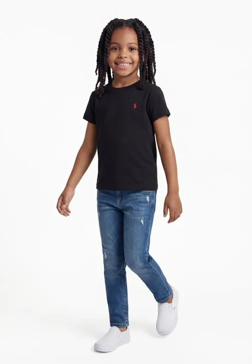 COTTON JERSEY CREWNECK TEE 7-14Y UNISEX - T-shirts - black/red