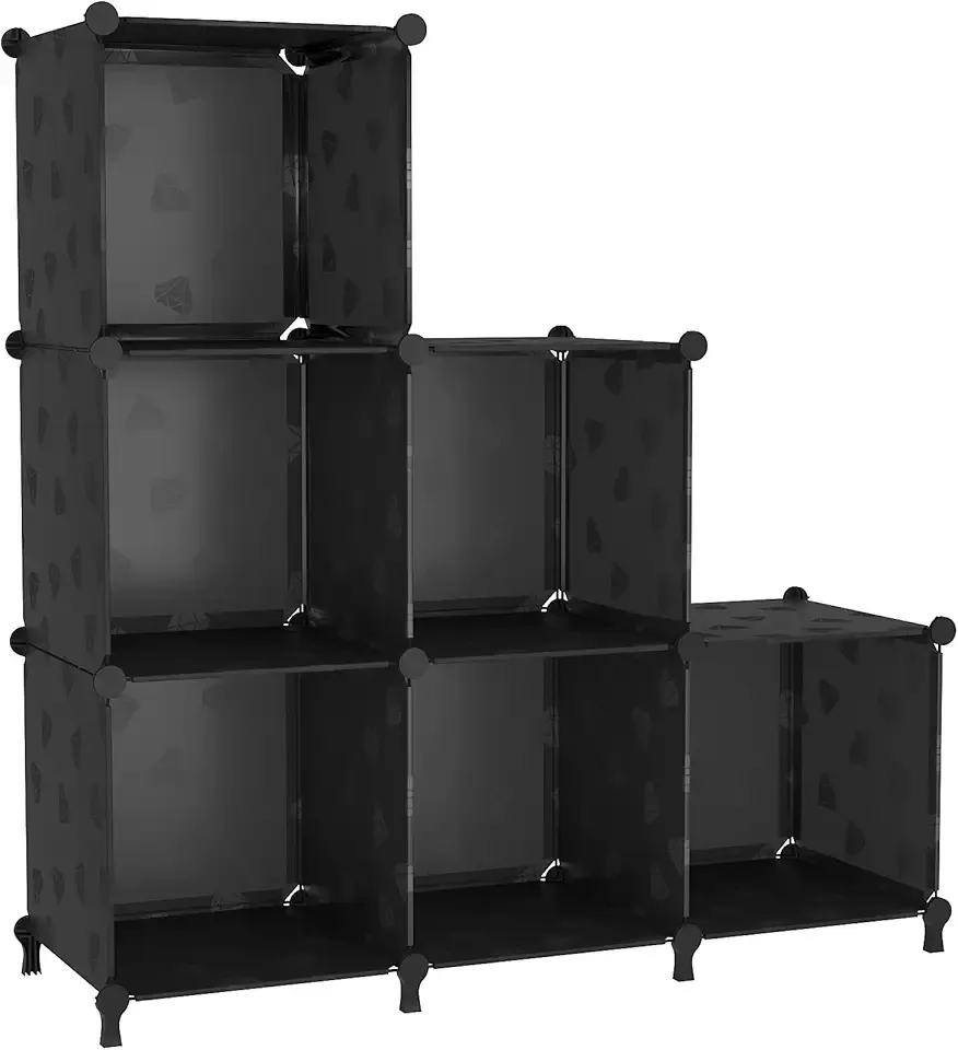 UNKU 6 Cube Storage Organizer, Bookcase Bookshelf with Pattern, Closet Organizer Cabinet, Storage Cube Shelf, Open Storage Shelves for Bedroom, Living Room, Home Office, Black