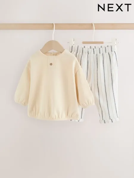 Neutral Stripe Sweat Top and Trousers Baby Set (0mths-2yrs)