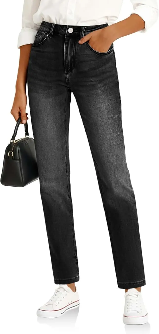 Cicy Bell Womens Straight Leg Jeans High Waisted Mid Rise Stretchy Denim Pants Tapered Petite Jeans