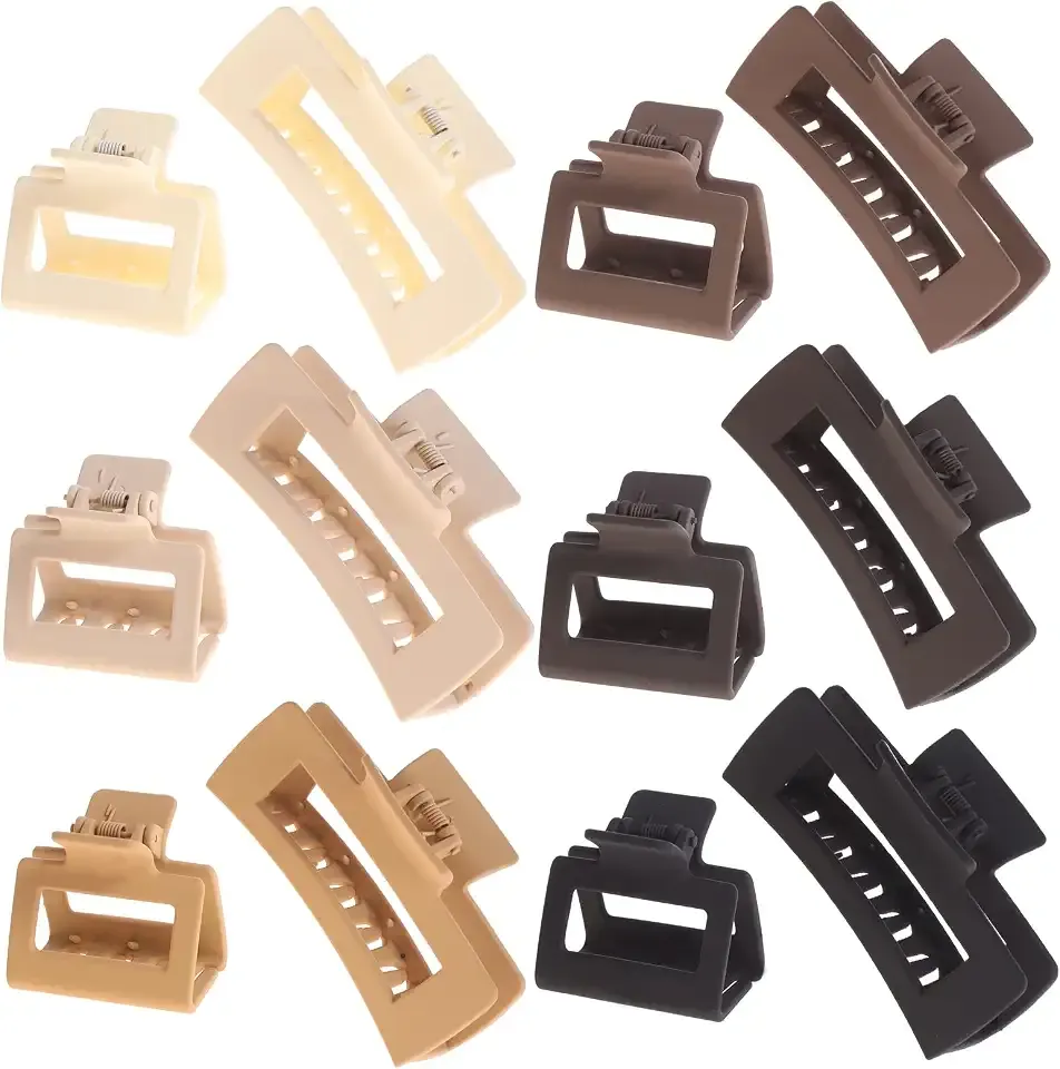 Alemaky 12 Pack Square Claw Clips, Big and Small Neutral Rectangle Hair Claw Clips, Non-slip Matte Large Hair Clips for Women,Strong Hold jaw clip for Thick Thin Hair (Neutral)