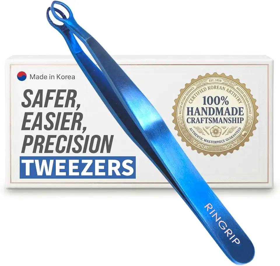 [Premium Hand-Made] Tweezers for women facial hair - Round tip Tweezers, Eyebrow Tweezers, 304 Surgical-grade Stainless Steel for Safety, Precision tweezers, Facial Hair for Men & Women