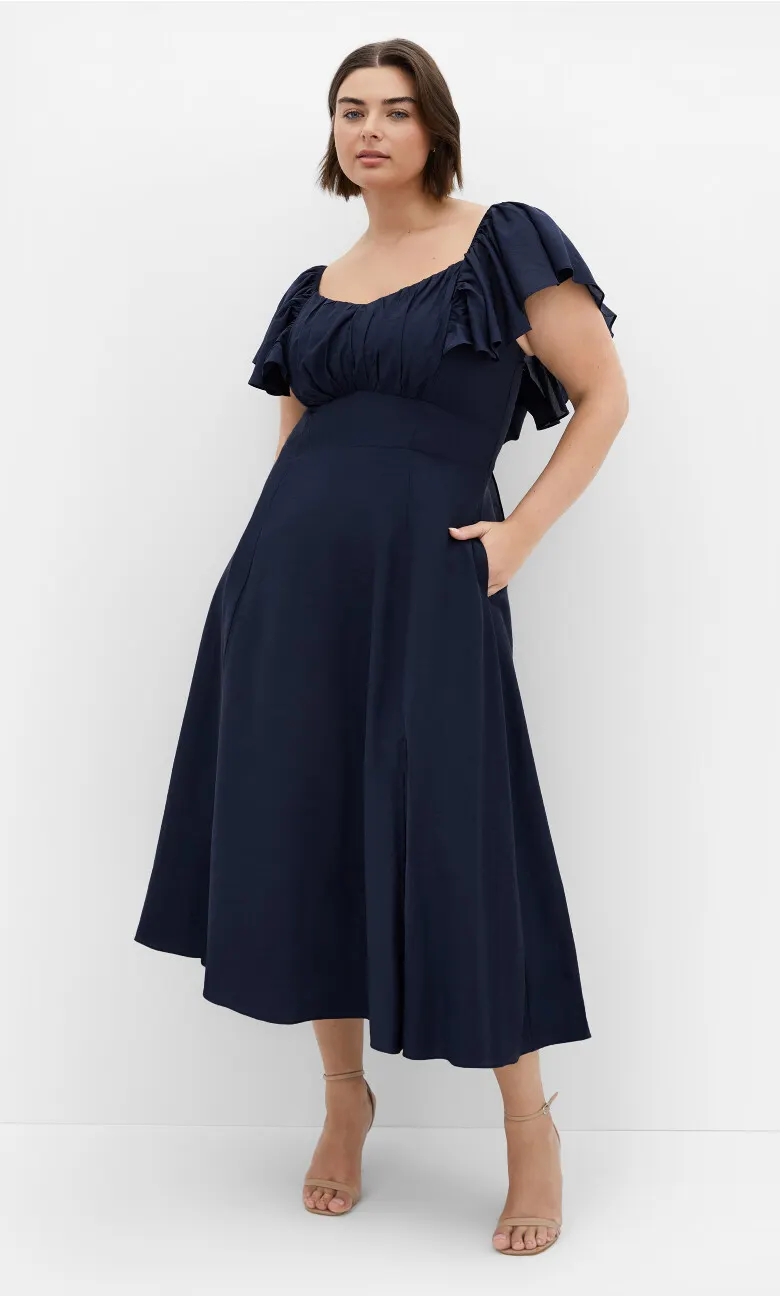 Alisia Tie-Back Midi Dress - french navy