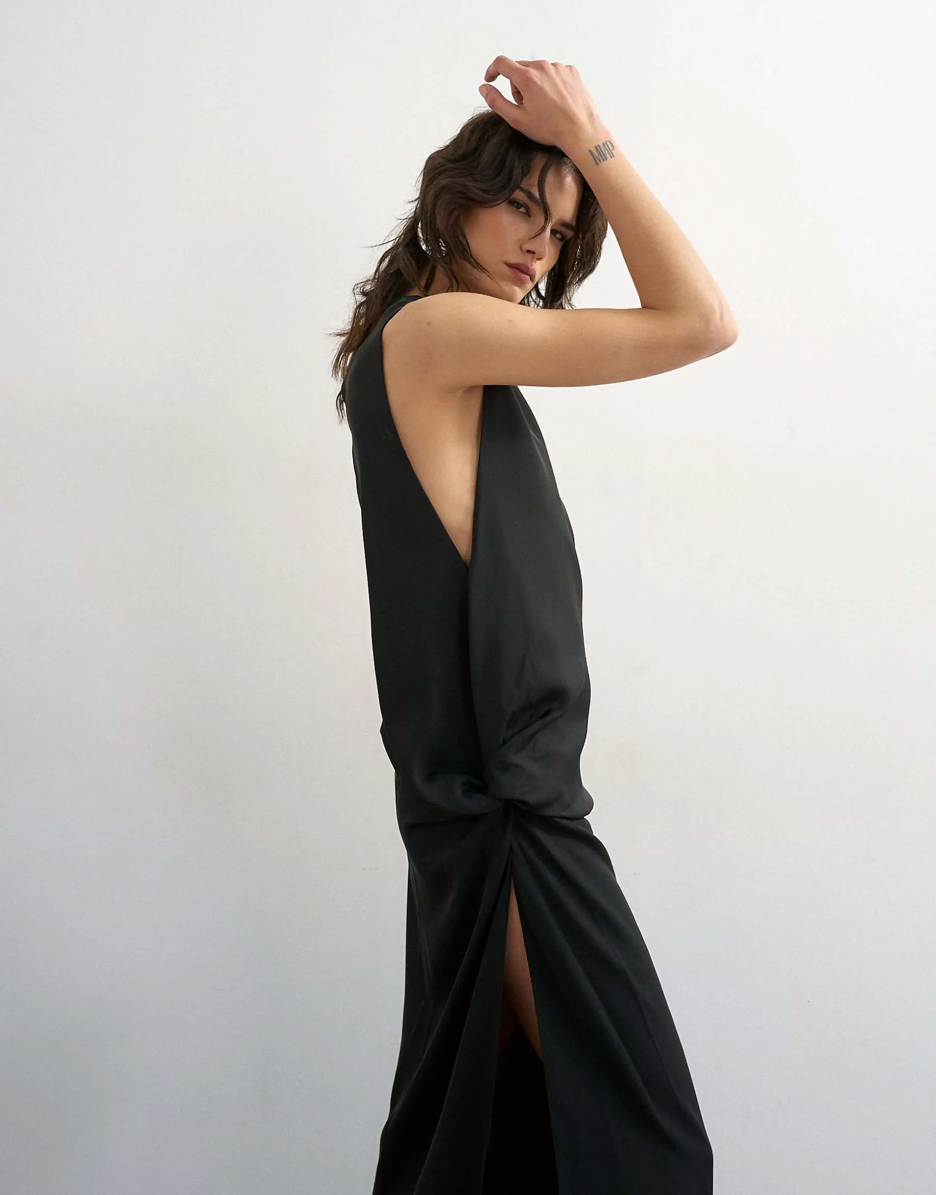 Topshop crepe sleeveless twist side maxi dress in black