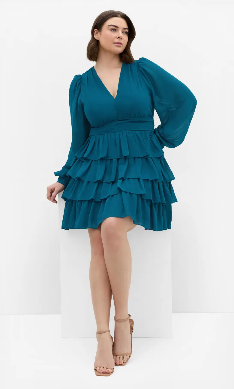 Juliette Tiered Mini Dress - teal