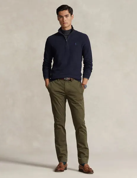 Mesh-Knit Cotton Quarter Zip Jumper Navy