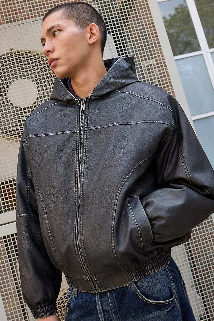 Felpa con Cappuccio Skate in Finta Pelle con Zip Silvio BDG