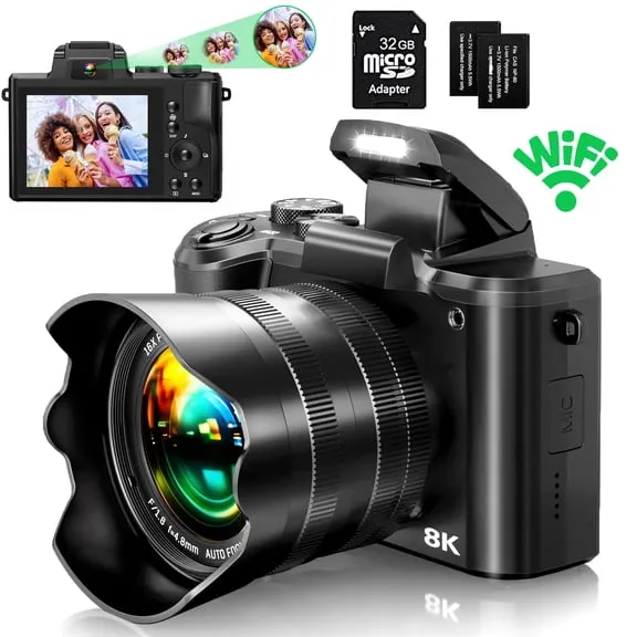 Flash Deal ACTITOP Digital Camera for Photography 8K 88MP Autofocus WiFi Vlog Dual-Lenses Camera for YouTube with 32GB Card,16X Digital Zoom Touch Screen Video Camera $119.98 Was $226.99