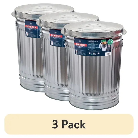 (3 pack) Behrens 31-Gallon Steel Trash Can