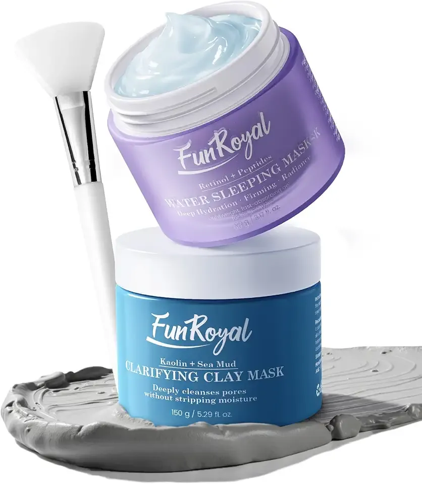 Glow-Boosting Face Masks Skincare Set – Deep Detox Clay Mask for Clear Pores, Blackheads and Excess Oil, Hydrating Overnight Face Mask with 10% Hydrolyzed Collagen – Spa-Like Facial Skin Care at Home