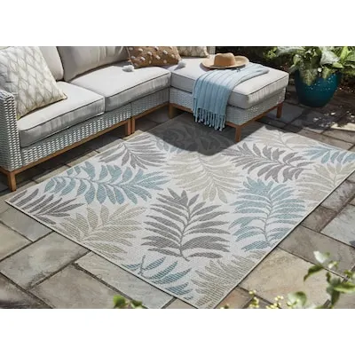 allen + roth with STAINMASTER Blue Border Loomed Blue Rectangular Outdoor Area rug