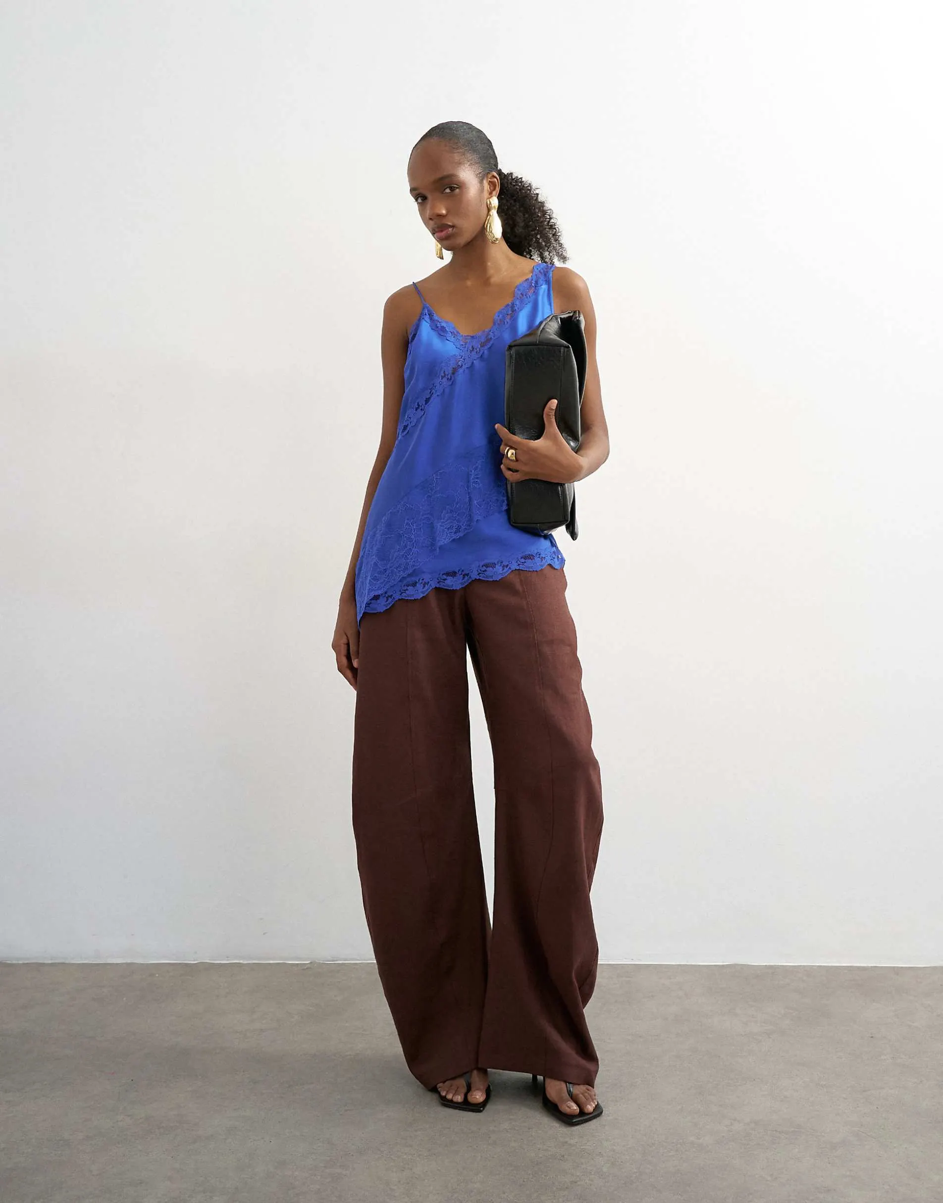 Topshop lace insert cami top in cobalt