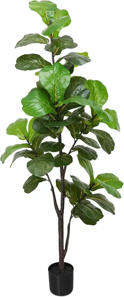 Artificial Fiddle Leaf Fig Tree 6ft, Large Faux Plant Fake Ficus lyrata Silk Trees with Pot for Indoor Outdoor House Living Room Office Home Decor